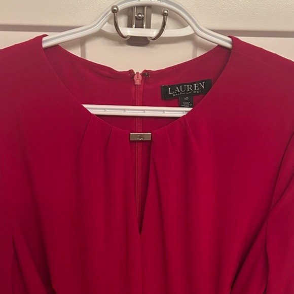 Lauren Ralph Lauren Holiday / Christmas Vibrant Red Flowy Sleeve Dress, size 10 - Picture 5 of 10